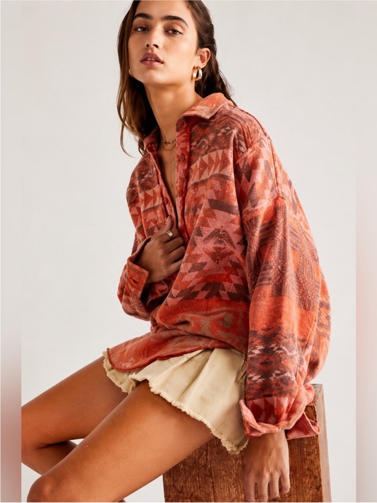 Free People Tops - Free People Rust Aztec Collared Pullover